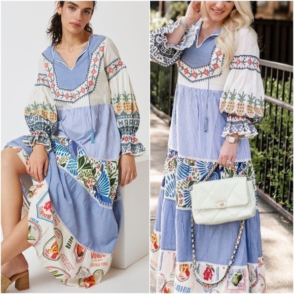 FARM RIO Pineapple Beach Embroidered Maxi Dress